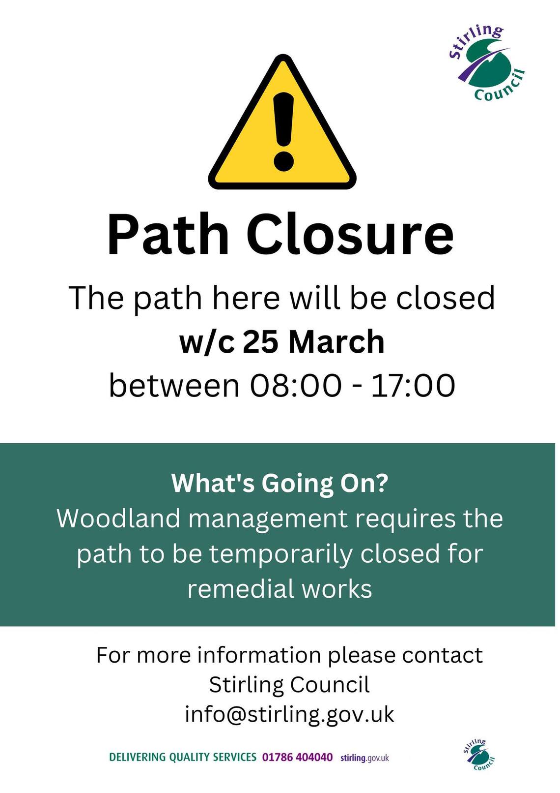 Path Closure Notice for Church Lane path week 25 March 2024